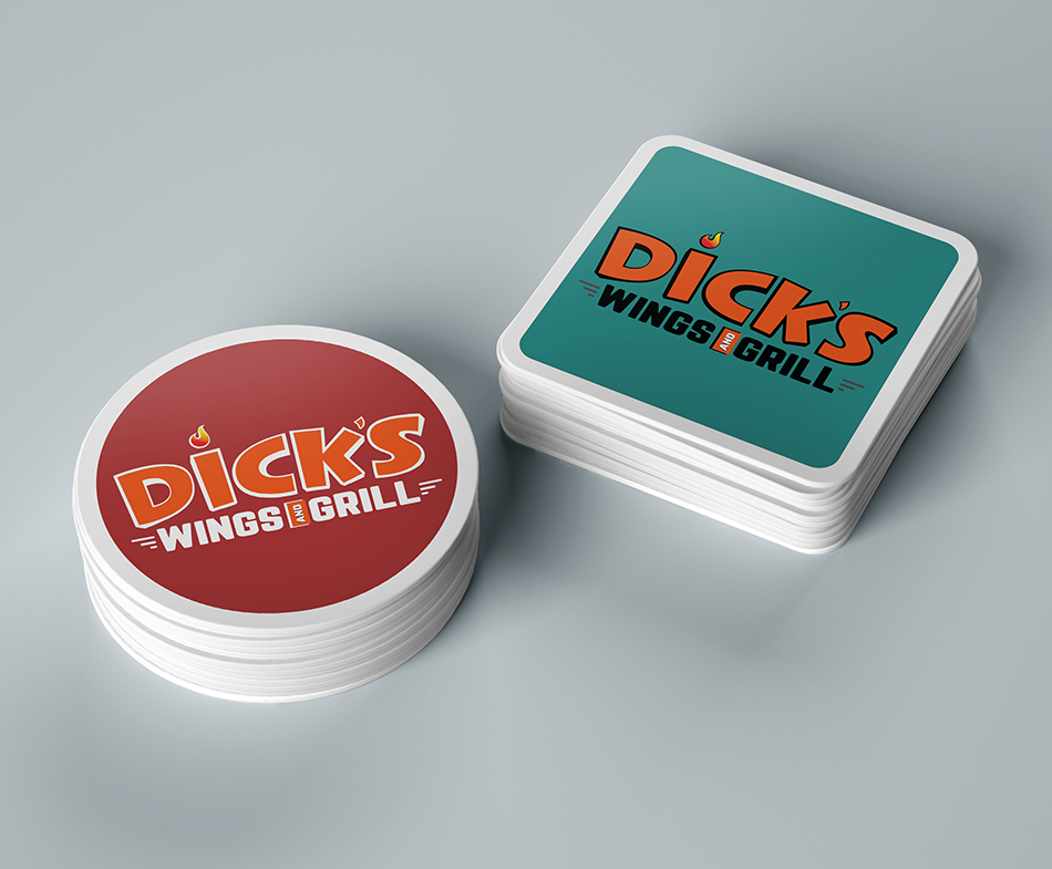 dicks wings and grill coaster mockup fisher agency logo rebrand